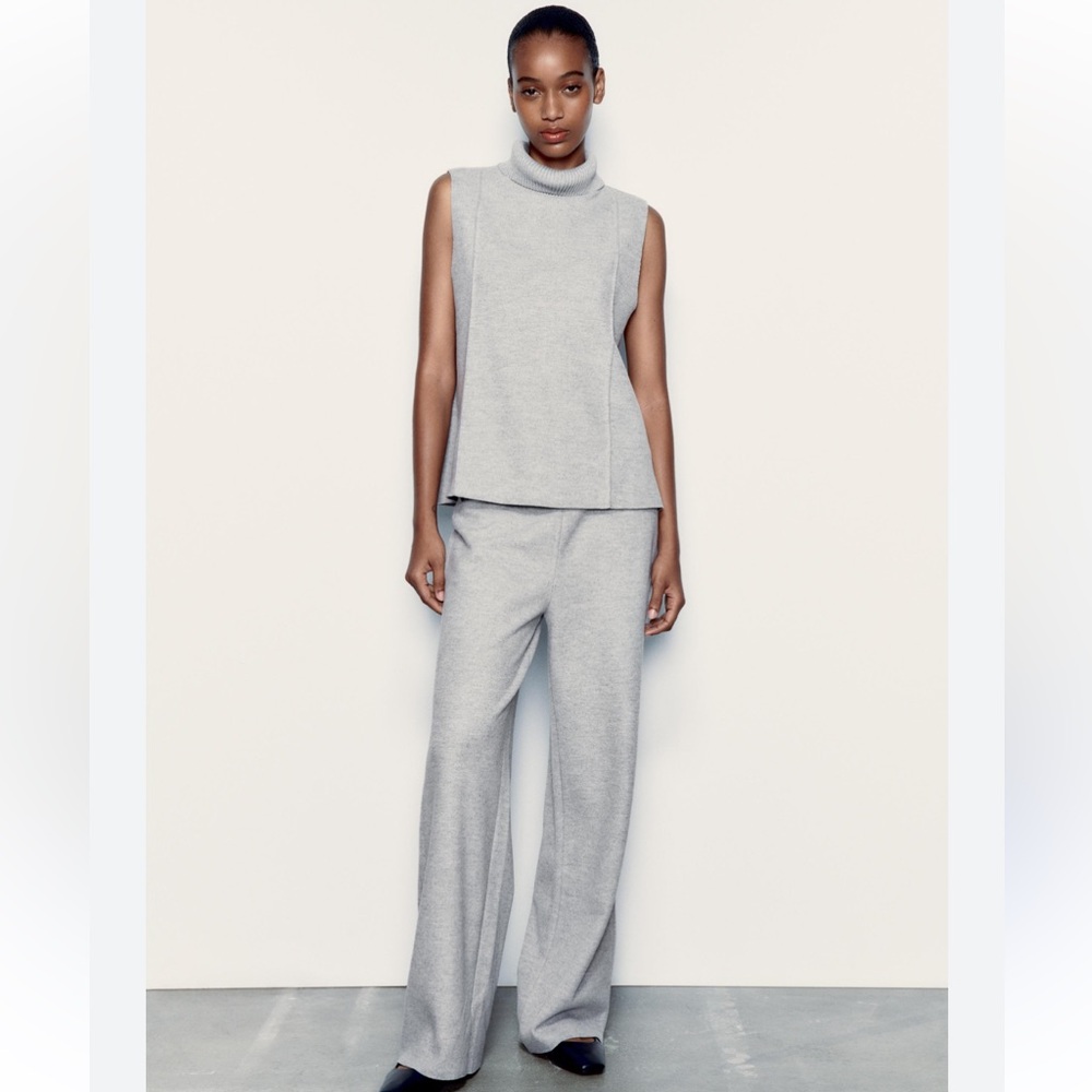 Zara SET Gray Wide-Leg Pants and Sleeveless Top Set